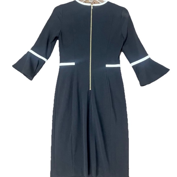 Calvin Klein Women’s Sheath Dress Black with White Piped Trim Bell Sleeves 4P - Picture 2 of 10
